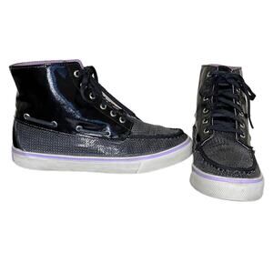 Sperry Top-Sider Bahama Glitter Black Sequins High/Low Top Sneakers Size 7‎